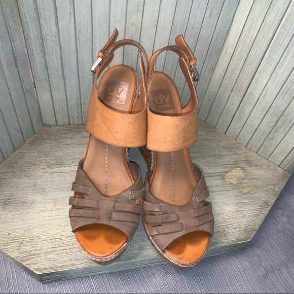 Dolce Vita Brown & Grey Leather Platform Wedge Heel 10 - Picture 7 of 8